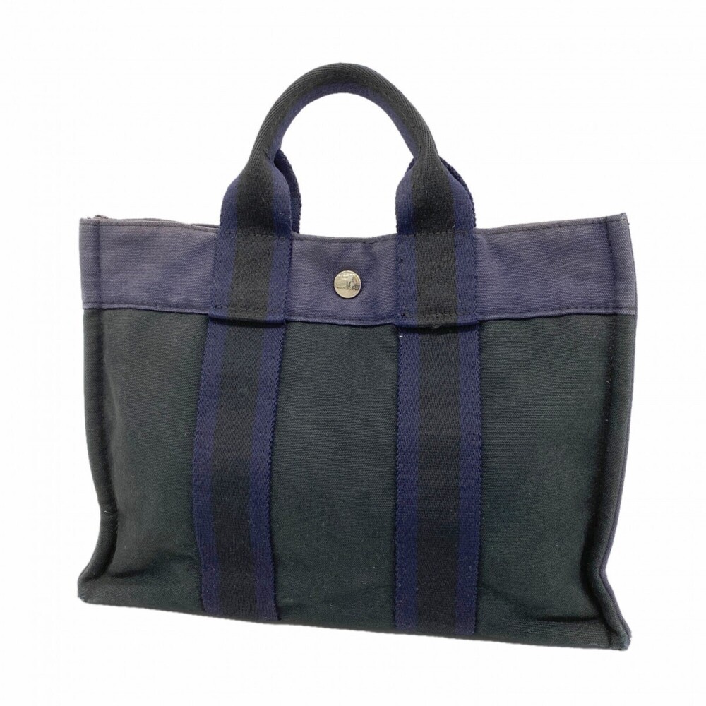 Hermes Fourre-Tout PM Canvas Tote Bag, Black/Navy, Men's/Women's